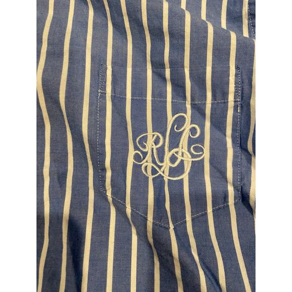 Lauren Ralph Lauren M Blue White Striped broad cloth blue embroidered button up - Picture 2 of 6